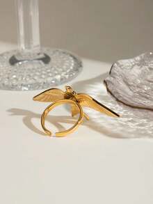 1pc Stainless Steel Bird & Dove Peace Open Ring, Fashionable & Elegant Ring For Women, Adjustable Size 18K Gold Plated - Multicolor - View 3