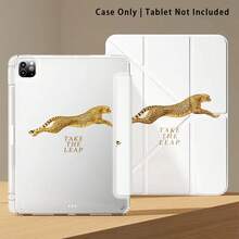 1 pieza Funda de tableta de acrílico transparente con cristal, con estampado de guepardo dorado y lema inspirador, cubierta protectora plegable con bordes reforzados de silicona, función de activación/suspensión automática, soporte para lápiz y soporte de varios ángulos para iPad - Estilo 1 - Ver 6