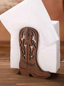 1pc Western Cowboy Boot Napkin Holder, Rustic Brown Stand, Open Top Design With Stable Base, Suitable For Kitchen, Farmhouse, Western Party Decor, Home, Office, Cowboy Theme Events, Cafe, Restaurant Decor, Durable Vintage Charm - Multicolor - View 8