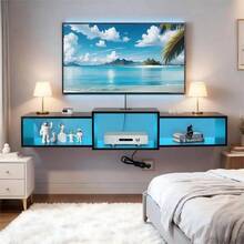 Mueble Flotante para TV 120cm con Luz LED, Diseño Moderno Minimalista - Negro - Ver 2