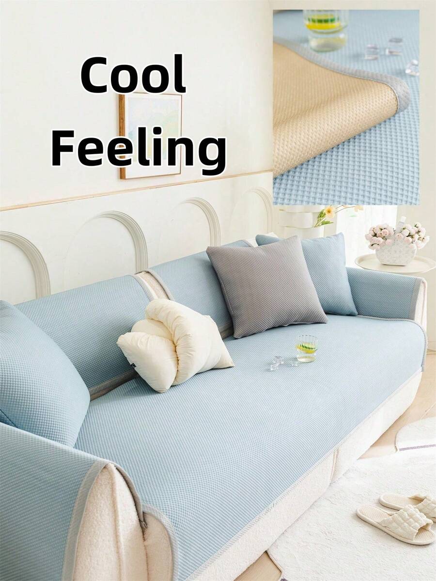 1 chiếc đệm sofa hình hạt đậu mát mẻ, chống bẩn, đa năng, dùng được quanh năm, kiểu dáng đơn giản và hiện đại, chống trầy xước và chống trơn trượt cho mèo, có thể dùng cho sofa hình chữ L và sofa 1/2/3/4 chỗ ngồi (Bán lẻ từng chiếc) - Màu xanh lam - Xem 1