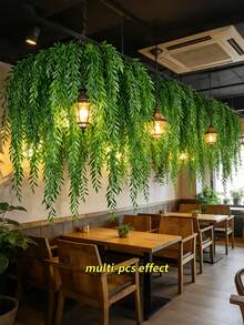 10/5/1pc Artificial Hanging Leaf Vine Fake Willow Branch Vine Simulation Plastic Plant Green Leaves Fake Ivy Suitable For Wall Balcony Garden Wedding Window Sill Party Wreath Decoration Jungle Decoration Home Indoor Outdoor Garden DIY Basket Flower Pot Filler Wedding Party Decoration UV Resistant - Green - View 6