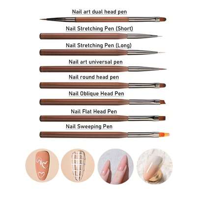 9pcs Brown-Gray Nail Art Brush Set, Including Nail Brush, Line Brush, Double-Ended Brush, Structure Brush, UV Gel Painting Brush And Gradient Brush. Suitable For Nail Salons And Home Use. Easy To Store, Suitable For Beginners, Providing Various DIY Options.