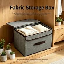 1pc High-Grade Foldable Fabric Storage Box, Dustproof Wardrobe Organizer Box, Large Capacity Linen Storage Container With Lid, Bedroom Home Use Space Saver For Clothes & Toys - Light Grey - View 10