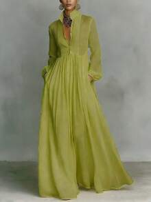 2026 Spring, Summer, Popular Dress French Waist And Thin Long-Sleeved Pleated Dress Elegant Retro Casual Vacation Style Summer, Vacation, Poolside & Weekend Getaways Boho LLUK - 紅色 - 查看 11