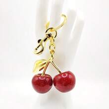 Glitter Cherry Bag Charm With Key Ring And Clip, Cherry Keychain Accessory Purse Charm For Women - Red - View 2