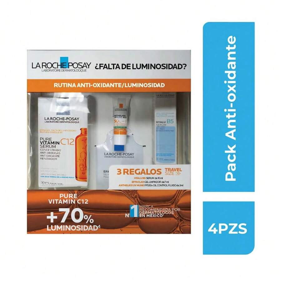 La Roche Posay La Roche-Posay Kit Pure Vitamin C12 Sérum 30 ml + Hyalu B5 Sérum 10 ml + Anthelios UV Mune 400 FPS50+ + Effaclar Gel Limpiador Rutina Completa Antiedad Iluminadora Hidratante Limpieza Profunda y Protección Solar - Vitamina C - Ver 1