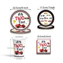2 sets de vaisselle de fête thème de course rapide, sert 20 invités, assiettes, gobelets et serviettes jetables pour la fête d'anniversaire des enfants de 2 ans - Multicolore - Voir 5