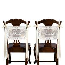 1 Set Bride & Groom/Newly Wedded Wedding Chair Signs - Elegant Lace Chair Back Decor With White Satin Ribbons, Romantic Outdoor Ceremony Reception Chair Sash, Rustic Garden Spring/Summer Wedding Decor, Newlywed Table, Wedding Party Decorations - 1set - View 9