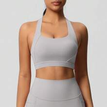 Sujetadores de Yoga para Fitness para mujer, ropa interior Sexy con tirantes, belleza en la espalda, Push Up, deportes, Top corto para correr, ropa de Yoga: 100500868 - Gris Claro - Ver 4