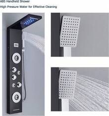 6-Function Black LED Shower Panel With Waterfall Shower Head, SPA Massage Jets, Shower Column And Temperature Indicator – Mixer Tap Tower - View 6