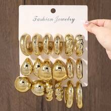 Exaggerated Gold-Tone CCB Hoop Earrings Set, Creative Circular Earrings For Women - Gold - View 13