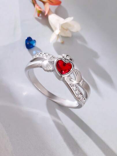1 chiếc nhẫn hình trái tim kiểu Pháp lãng mạn bằng chất liệu tổng hợp dành cho nữ - Trang sức thanh lịch - Nhẫn đá quý theo cung hoàng đạo - Thích hợp cho sinh nhật, tiệc tùng, hoặc đeo thường ngày.