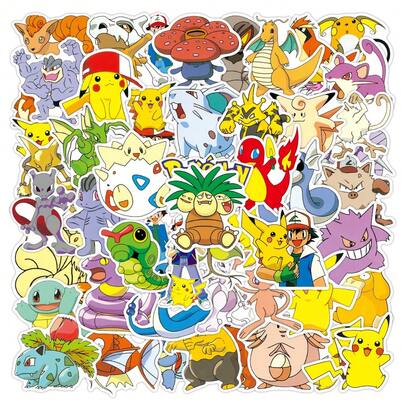 pocket monsters 50 miếng dán hoạt hình chống thấm nước dùng cho máy tính, điện thoại, cốc nước.