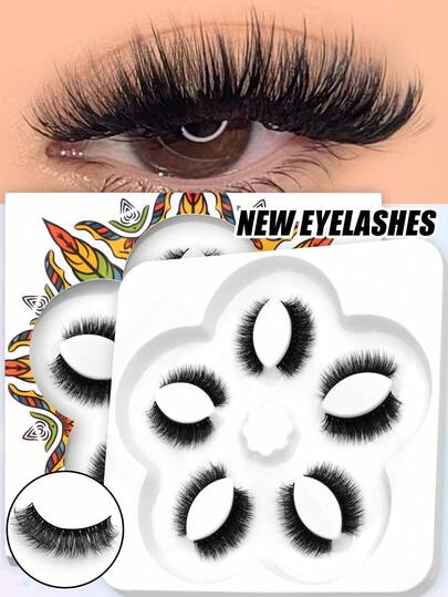 VELTRINAY 5 Pairs Wispy Fluffy Faux Mink Eyelashes Clear Band Volume Cat Eye Lashes Winged End Eye Elongated Eyelashes Natural Look Fake Lashes Soft Band Full Strip Lashes,Beginner-Friendly For Daily And Party Makeup Use
