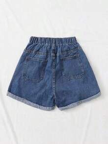 Shorts mezclilla bajo de doblez con lavado - Azul marino - Ver 2