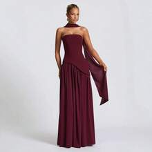 Colorblock Strapless High Split Maxi Dress Elegant Evening Summer Dress For Women - Black and White - View 3