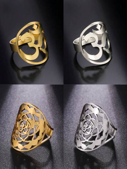 LIKGREAT Buddhism Yoga Om Symbol Rings For Women Stainless Steel Religious Talisman Amulet Jewelry Gifts