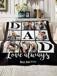 Personalized Custom Photo Blanket Father's Day Gift For Dad Best Dad Ever Photo Collage Blanket Customizable Flannel Throw Blanket Customized Soft Cozy Warm Flannel Blanket Personalized Blanket Party Sofa Blanket,Home Sofa Blankets Throw Blankets - Multicolor 21 - View 3