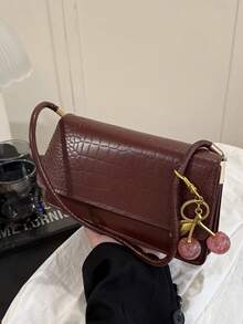 Fashion Crocodile Embossed Flap Bag Shoulder Bag - Brown - View 2