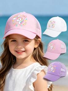 1PC Kids' Cartoon Unicorn Print Mesh Baseball Cap, Adjustable Breathable Sun Hat For Outdoor & Daily Wear - 1PC - View 1
