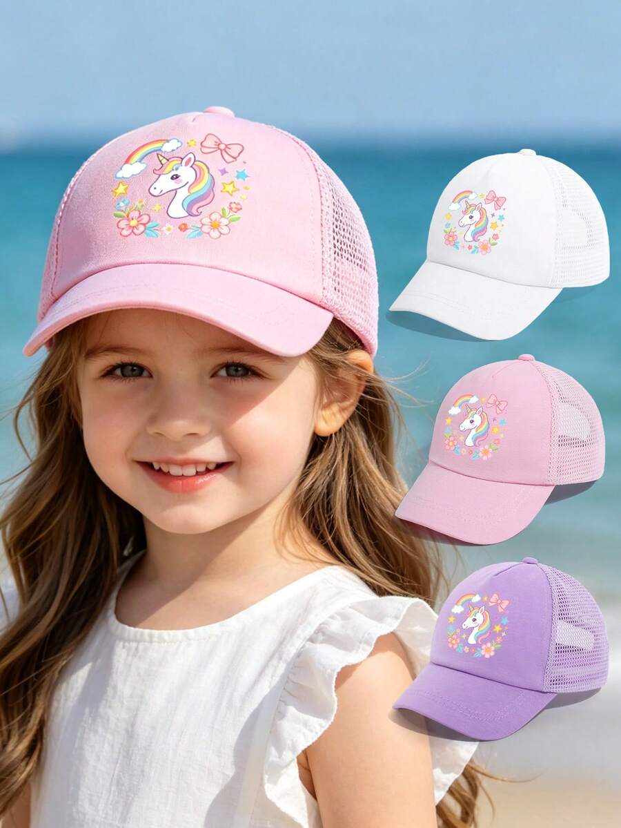 1PC Kids' Cartoon Unicorn Print Mesh Baseball Cap, Adjustable Breathable Sun Hat For Outdoor & Daily Wear - 1PC - View 1