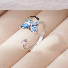 1 chiếc nhẫn hình bướm điều chỉnh được dành cho nữ, giúp giảm lo âu, thích hợp làm trang sức cưới, giảm căng thẳng, đeo hàng ngày. - Bạc - Xem 4