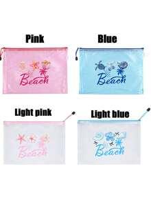 Bolsa de playa de PVC impermeable y de moda con patrón de concha "Beach", tamaño A4, bolsa de cosméticos transparente, bolsa de aseo, cremallera de nailon, adecuada para natación, buceo, vacaciones de verano, ligera, esencial de playa, esencial para viajes/vuelta al colegio, compañero de vacaciones - Multicolor - Ver 10