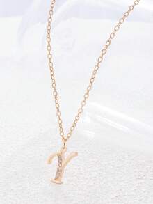1pc Minimalist 26 Letter Copper Pendant Necklace With Rhinestones, Elegant Gift For Birthday, Valentine's Day - Multicolor - View 15
