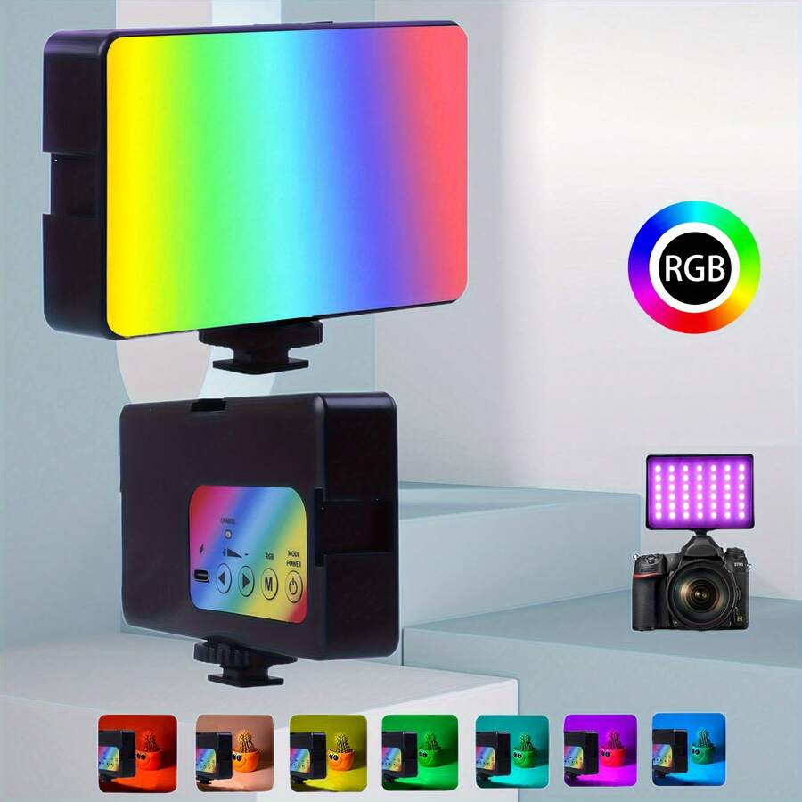 LED 相機燈 360° 全彩便攜式攝影照明燈，RGB 相機頂燈附 3 個冷靴底座，120 顆 LED 燈珠，可充電 LED 單反照明燈，適用於 Vlog、攝影、視訊會議