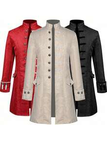 Medieval Men's Costume For Spring And Autumn, Solid Jacquard Performance Jacket, Men's Suit - Jacquard Medieval Menswear In Red - View 4