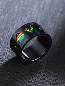 1 pieza Anillo arcoíris giratorio de acero inoxidable de moda, para hombres y mujeres, celebración del Orgullo, accesorio de joyería - Multicolor - Ver 15