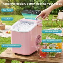 Sweetcrispy Ice Maker Countertop, Ice Machine With Portable Handle, Basket And Scoop, 26lbs Daily, 9 Bullet Cubes In 6~8 Mins, Auto-Cleaning For Home - Pink - View 4