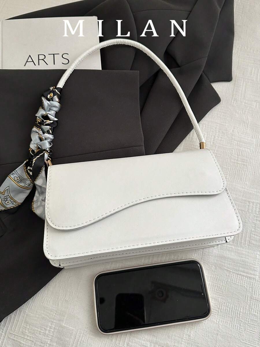Fashionable Solid Color Asymmetrical Flap Vintage Minimalist Elegant Shoulder Bag - Beige - View 1