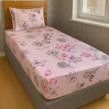 Single Jersey Knit Sheet Set, 2 Pieces, Printed, 100% Cotton, Elastic, Pillowcase With Zipper, Standard Box Spring Bed, Durable Bedroom - 淺粉色 - 查看 2