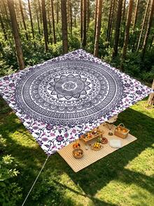 1 buah Kanopi Luar Ruangan Tebal Tahan Air Motif Gradien Mandala Bunga Hijau Bohemian untuk Taman, Teras, Pantai (Tali Termasuk, Tanpa Tiang Penyangga) - A - View 2