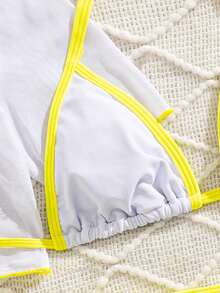 Bộ 4 món bikini nữ co giãn cao, in hình quả anh đào, buộc dây phía trước, kiểu dáng ngọt ngào và dễ thương, thích hợp cho kỳ nghỉ, tiệc bãi biển, tiệc độc thân mùa hè. - Màu vàng - Xem 4