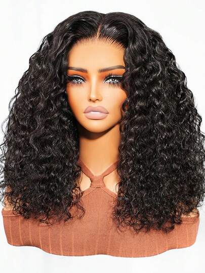 ARABELLA 3D Lace Half Wig Water Wave Wig Natural Black 100% Human Hair Wig Middle Part Elastic Cap Snug Fit 180% Density 16-24 Inch Pre-Cut Pre-Bleached With Tiny Knots Pre-Plucked Natural Hairline Breathable Cap Adjustable Drawstring Security Fit Real Look Versatile Styles Beginner Friendly Wigs