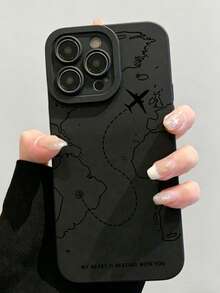 适用于 16/11、15 Pro Max、14 Pro Max 的飞机/地图图案磨砂防摔 TPU 手机壳（1 件装） - 黑色 - 查看 1