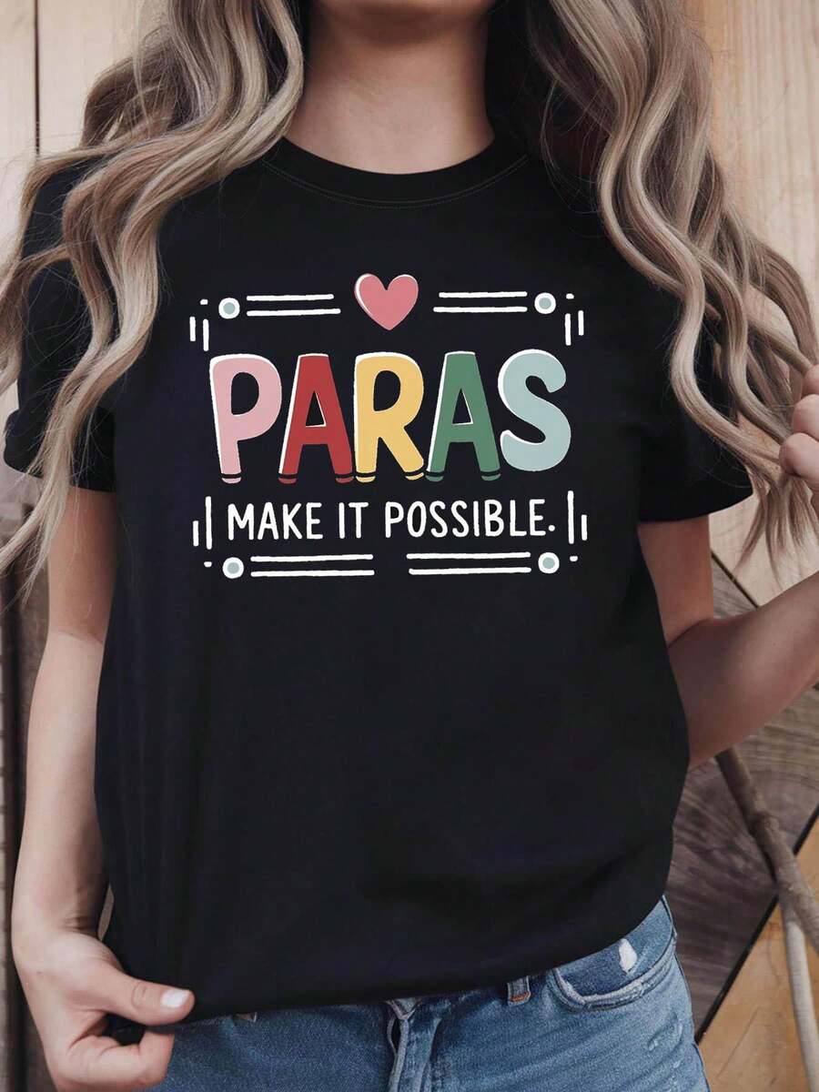Camiseta de trabajo de educación especial para mujeres PARAS - Top de manga corta con estampado de corazón PARAS, personal de blusa casual cómoda, profesores, terapeutas, ropa diaria de primavera / verano y trajes profesionales