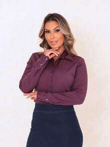 Slim-Fit Long-Sleeved Shirt | Blouse | Evangelical Fashion | Women's Blouse | Formal - 紫色 - 查看 2
