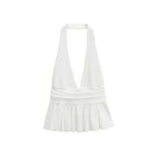 HH mujeres Vintage sólido Halter chaleco dobladillo con volantes señora Sexy espalda descubierta sin mangas cuello en V Tops verano fino Casual vacaciones Chic Top - Blanco - Ver 5