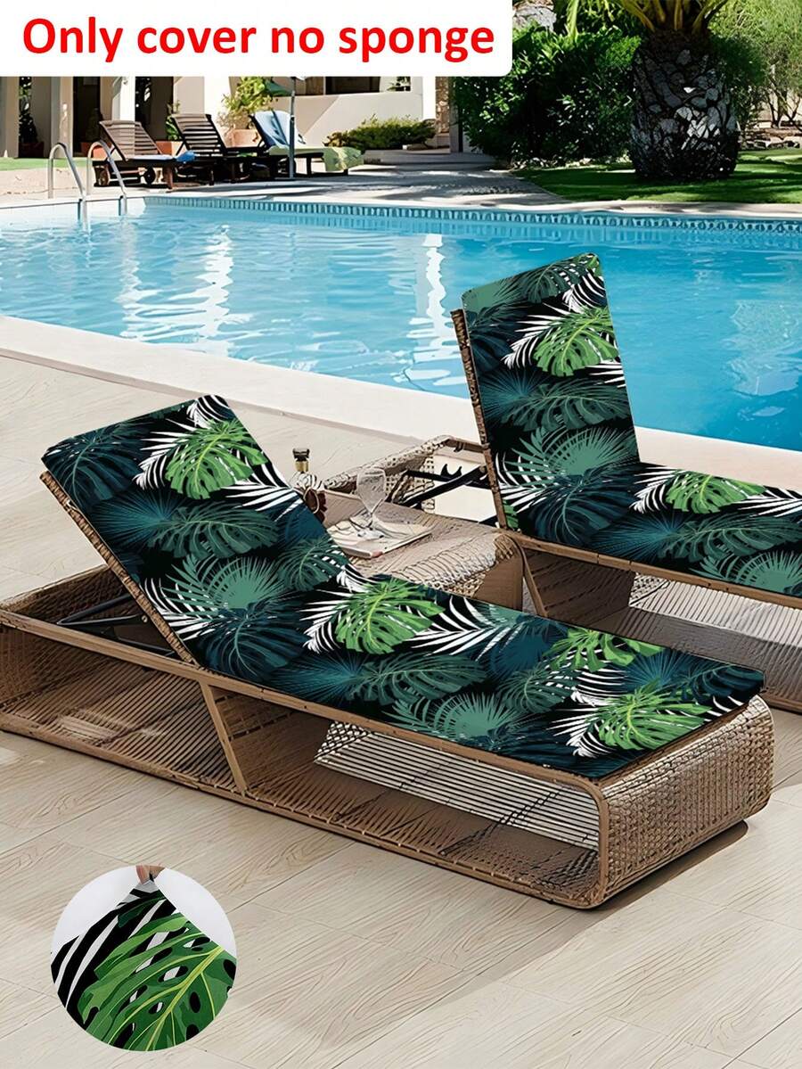 1pc Tropical Leaf Print Milk Silk Beach Chair Cover, Removable & Washable Elastic Beach Chair Slipcover, Protective Cover For Pool, Beach - Multicolor - View 1
