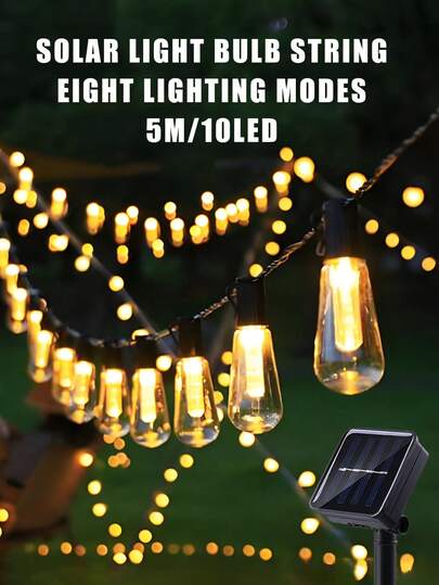 1 pieza 5m Luces de Cadena Solares, Luces de Bombilla LED Alimentadas por Energía Solar, Luces de Cadena LED Solares, Luces de Cadena LED para Exteriores, 8 Modos de Iluminación, Cinta LED de Luz Blanca Cálida, Decoración para Fiestas al Aire Libre, Adecuado para Colgar en Exteriores [Alimentado por Energía Solar], Decoración de Boda, Iluminación de Carpa para Exteriores, Colgando en Patio, Decoración de Campamento, Iluminación de Paisaje de Césped, Aplicable para Jardín, Balcón, Patio, Césped, Pasillo, Valla, Parasol, Fiesta, Bar, Decoración, Calle, Corona, Vacaciones, Campamento, Boda