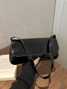 Women's Retro Faux Leather Flap Decor Shoulder Underarm Bag, Versatile Classic Commuter Handbag Suitable For Dates, Outings, Parties And Other Occasions - Black - View 10