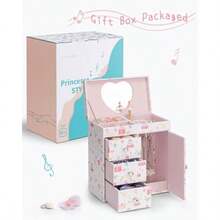 VLANDO - Joyero musical para niñas caja de música grande para niños con bailarina para decoración de recámara de cumpleaños joyería de 4 capas para niñas y niños - Fantasía - Ver 6