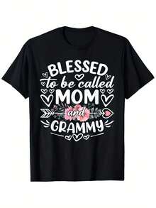 Plus Size - Plus Size - A Humorous Mother's Day T-Shirt, Celebrating Both Mothers And Grandmothers. Made From Pure, 180G Cotton, It's Breathable And Durable. The Casual Short Sleeves Have A Loose Fit And Feature Heart And Flower Designs. The Machine Was - 黑色 - 查看 1