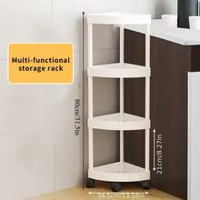 1pc 4-Tier Floor Standing Corner Storage Rack, Multi-Purpose Tripod Shelving Unit, Sturdy Moisture-Resistant Plastic Organizer Shelf, Space-Saving Easy-Assemble Corner Storage Holder, For Spices, Canned Goods, Kitchen Supplies, Books, Decor Items, Potted Plants, Laundry Supplies, Toiletries, Suitable For Kitchen, Living Room, Bathroom, Laundry Room, Balcony, Bedroom, Study, Office, Dorm Room, Apartment, Perfect Housewarming Gift For Renters, First-Time Home Buyers, Home Decor & Organizing Enthusiasts - trắng - Xem 7