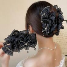 Versatile, Fashionable, Light And Luxurious, Star-Filled Bow Bow Clip, Large Hair Volume, Multi-Tie Shark Clip, Mesh Hair Clip, Hair Accessory - 13公分夾爪 - 查看 3