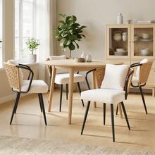 Nalupatio Rattan Dining Chairs Set Of 2, Upholstered Kitchen Chair With Metal Legs, Ergonomic Curved Backrest, Mid Century Modern Living Room Lounge With & Throw Pillow,Brwon - 棕色 - 查看 4